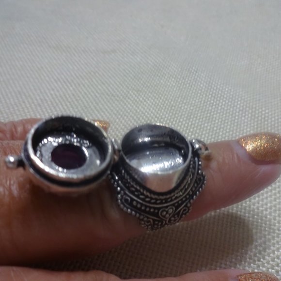 Whimsical "AMETHYST POISON BOX" Handmade Sterling Ring Size 8 #23B - Picture 3 of 4